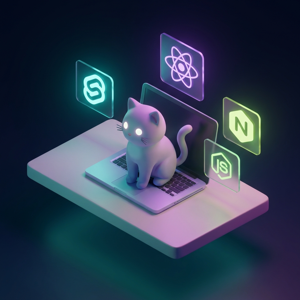 Cat Coding Illustration Dark